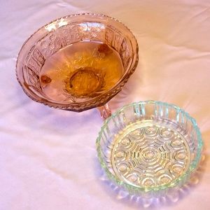 FINAL SALE PRICE Pink Glass Footed Bowl + Round Dish